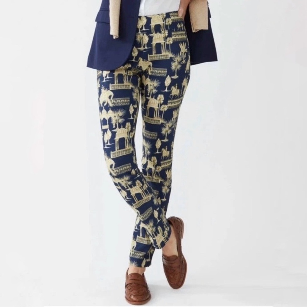 J. McLaughlin Pants Masie Desert Toile Navy Tan Stretch Tapered Flat Size 4 $168